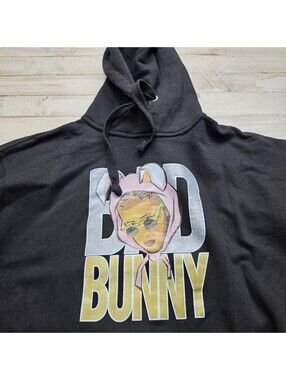 Bad Bunny Hoodie Sweatshirt Jon Lauren Brand Adult LG Black Cotton Blend